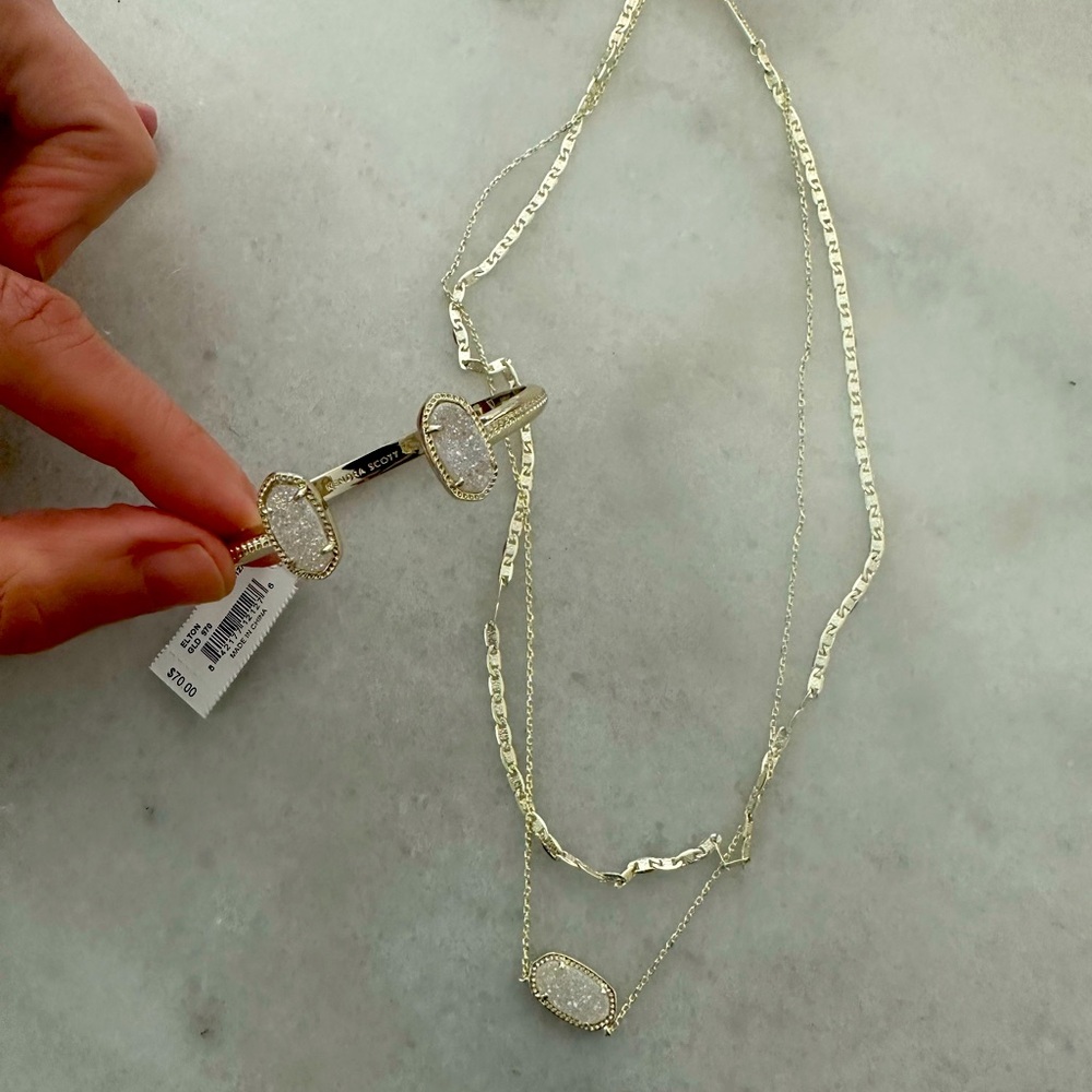 Kendra Scott gold and white drusy set - bangle and double strand necklace NWT